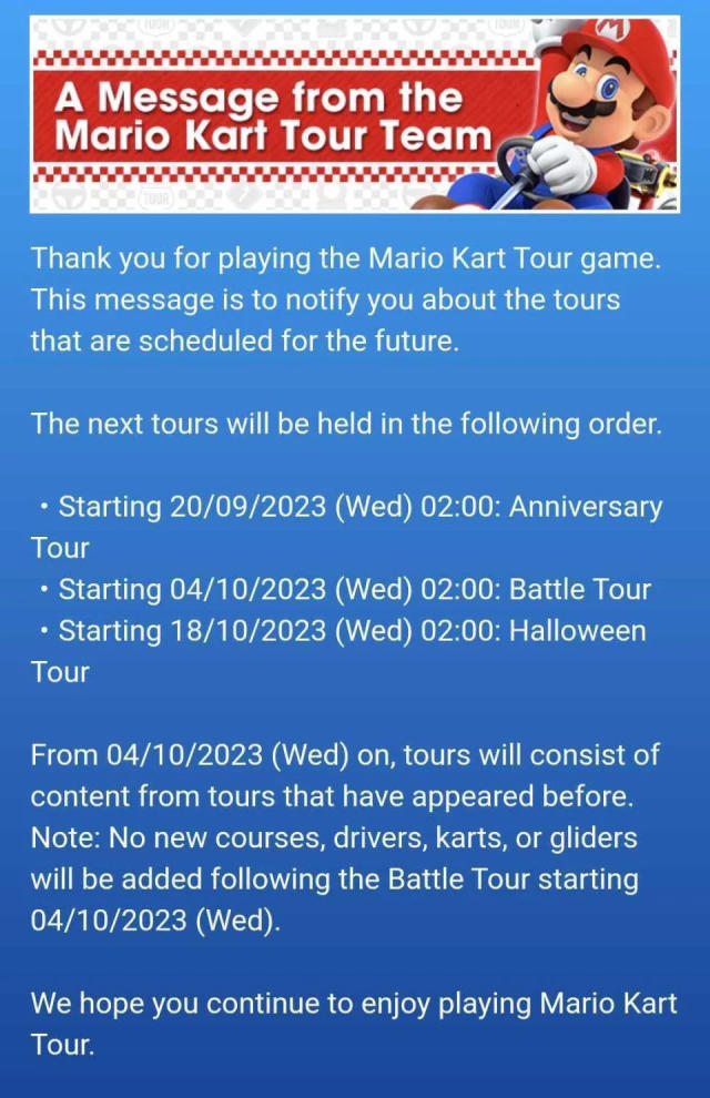Mario Kart Tour recene última atualização em outubro